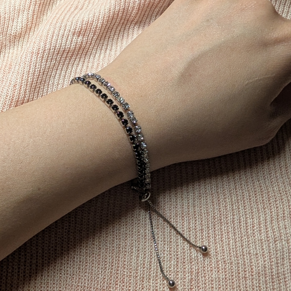 Sterling Silver Black and Clear Stone Adjustable Bracelet